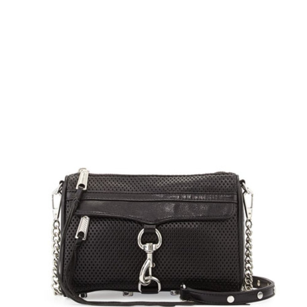 Rebecca Minkoff Mini Mac Perforated Leather Crossbody Bag in Black / Silver